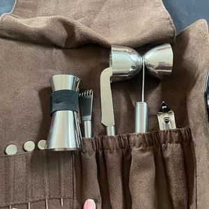 Bar Utensil Set in leather carrying case